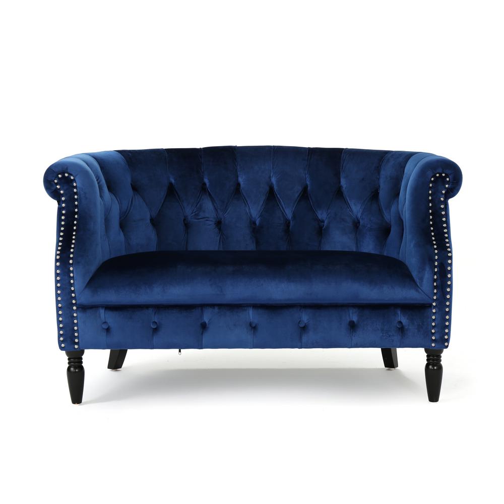 Le House Milani Tufted Navy Blue Velvet Scroll Arm