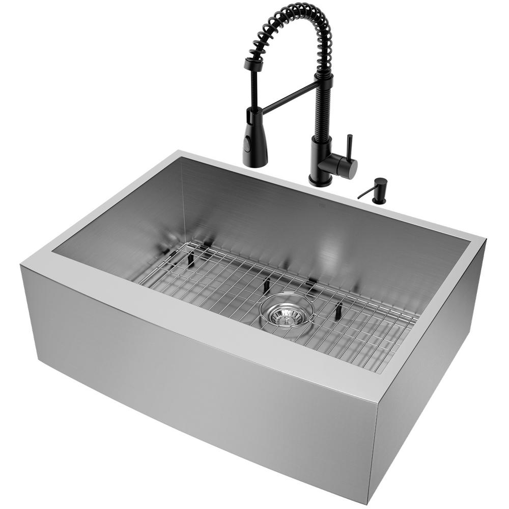 Vigo All In One Farmhouse Apron Front Stainless Steel 30 In Single Bowl Kitchen Sink And Faucet Set In Matte Black