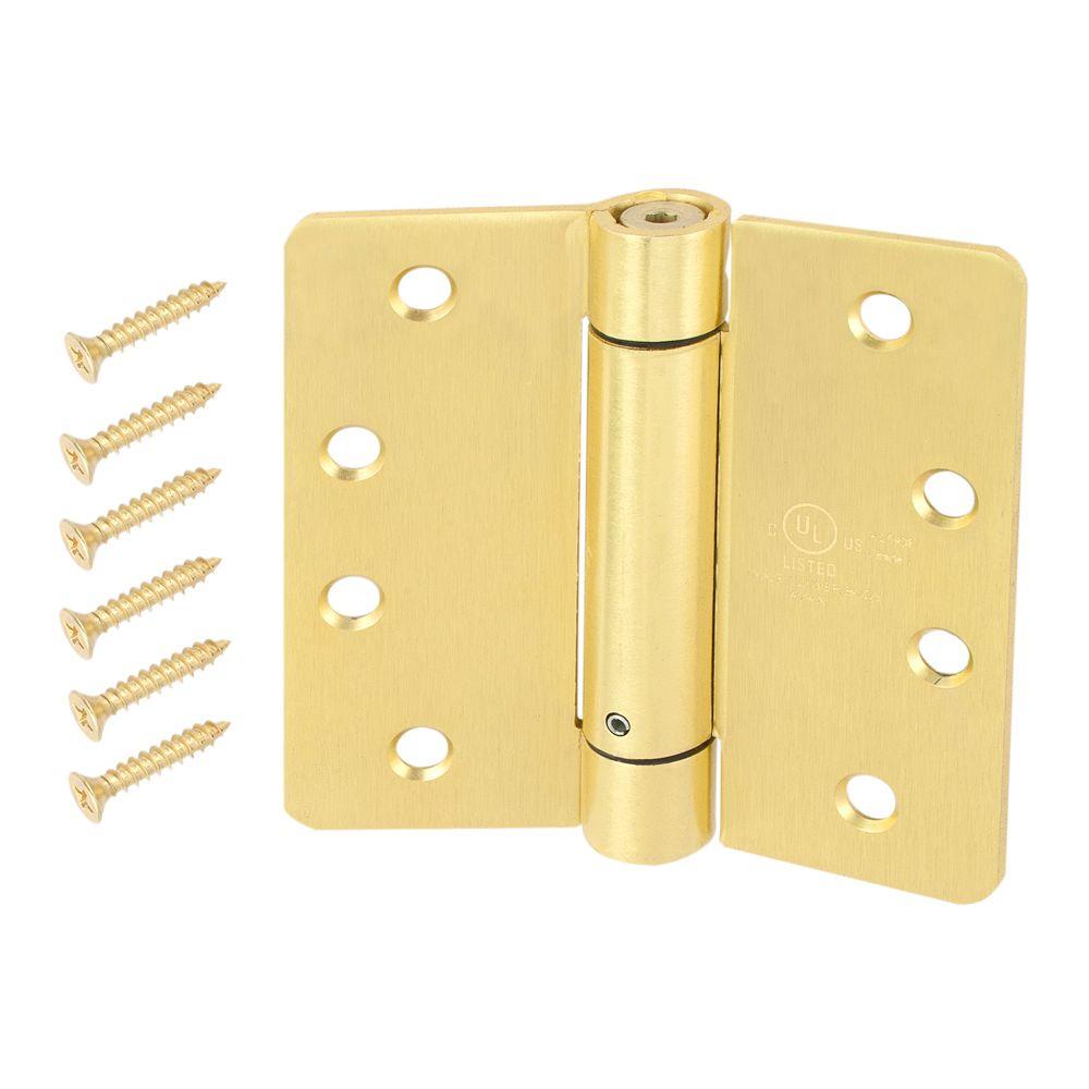Everbilt 4 In Satin Brass 1 4 In Radius Adjustable Spring Door Hinge 