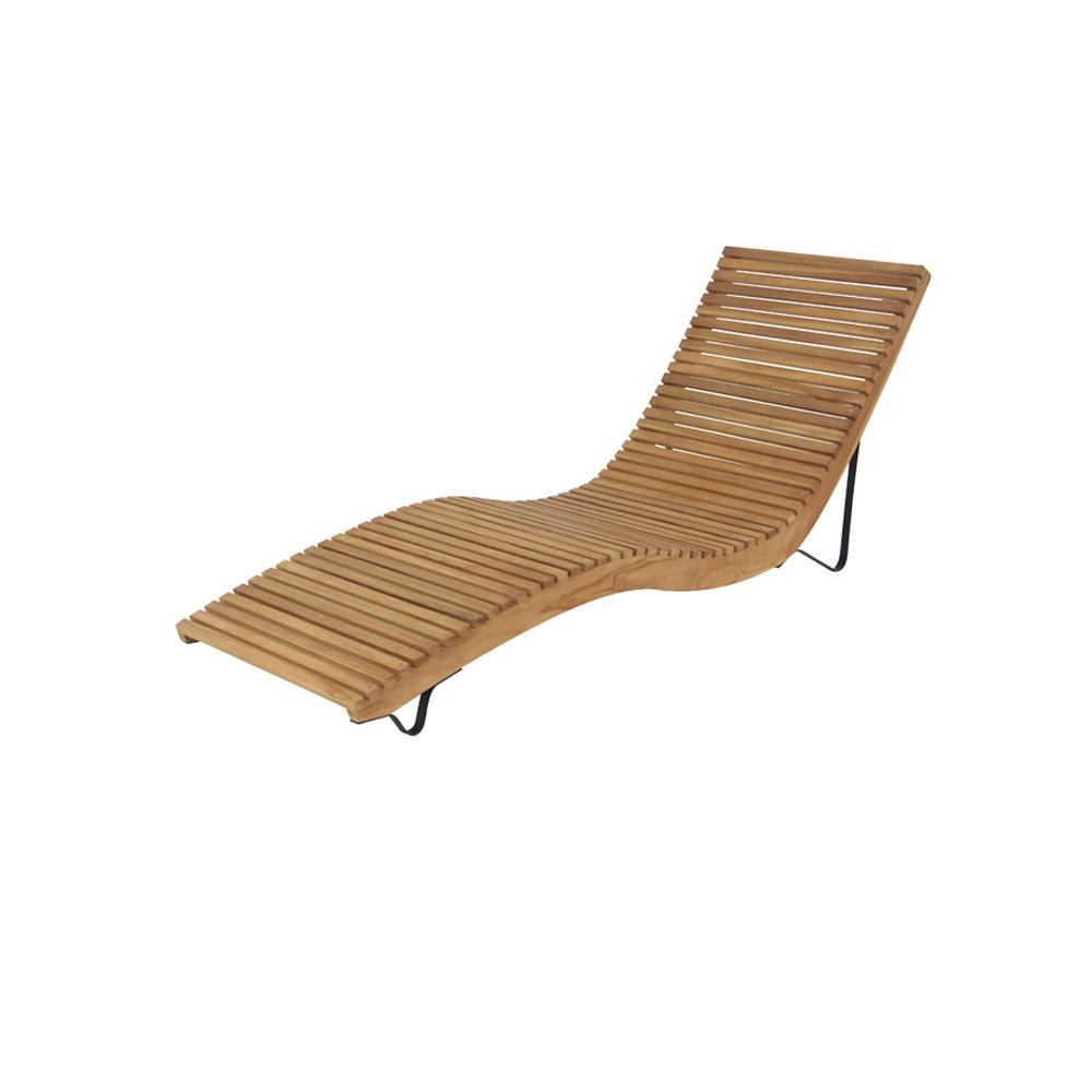 Litton Lane White Teak Wood Slanted And Curved Chaise Lounge Chair