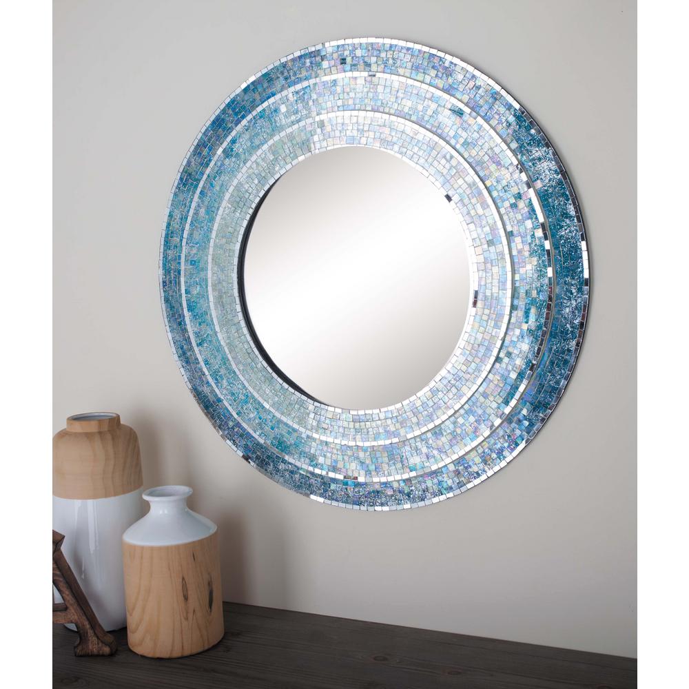 30 in. Modern Wood Blue Mosaic Framed Wall Mirror-67974 - The Home Depot
