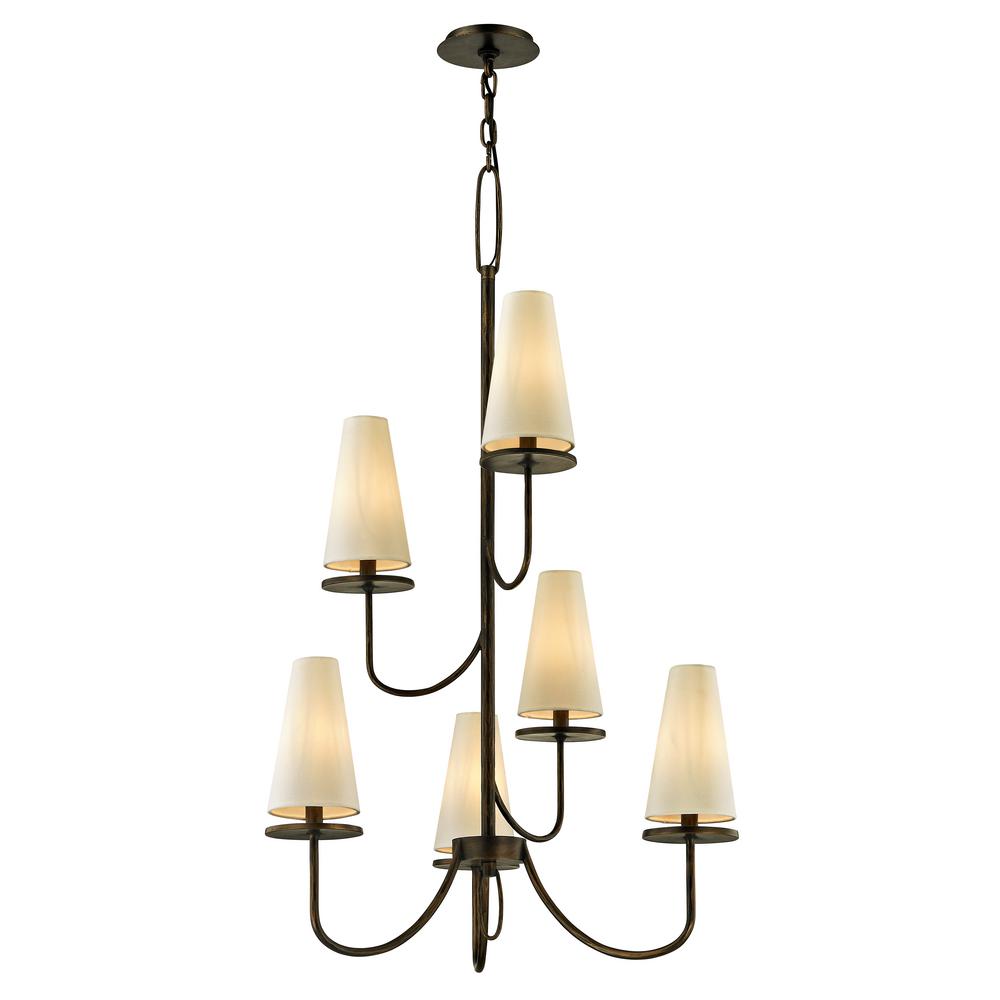 Marcel 6-Light Pompeii Bronze 28 in. D Chandelier with Off-White Hardback Cotton Shade
