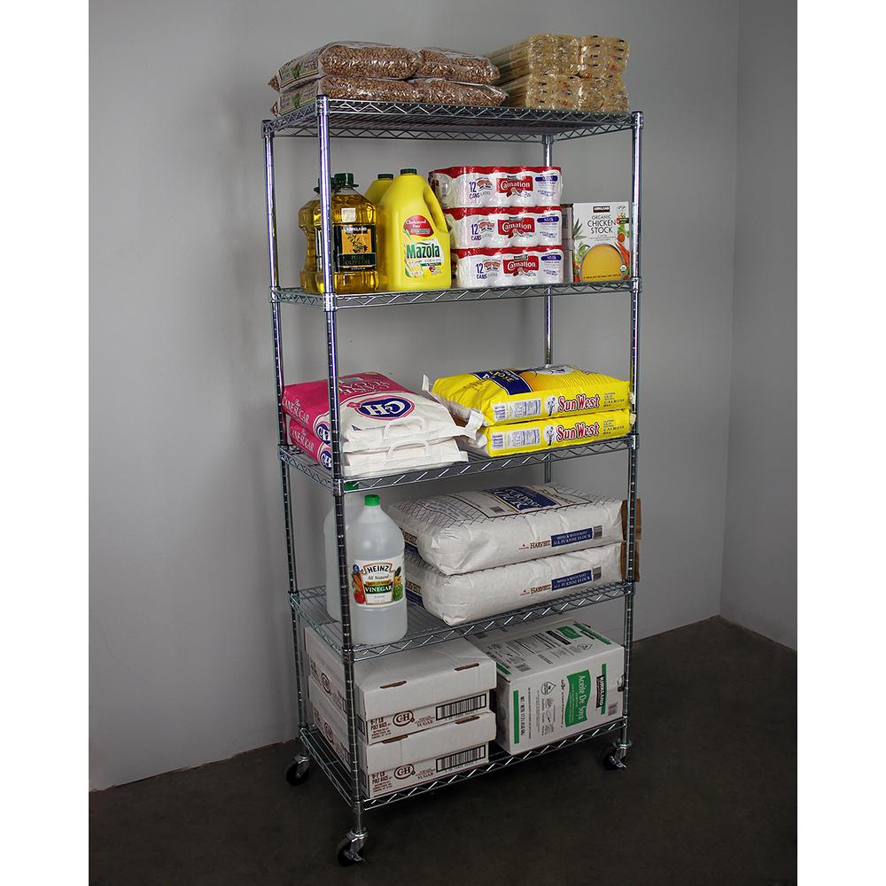 SafeRacks 72 in. H x 36 in. W x 18 in. D NSF 5Tier Wire Chrome Shelving Rack with WheelsWS