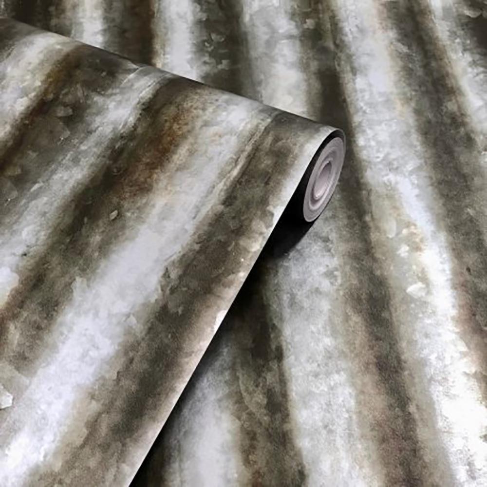 Brewster Grey Corrugated Metal Industrial Texture Wallpaper 2701