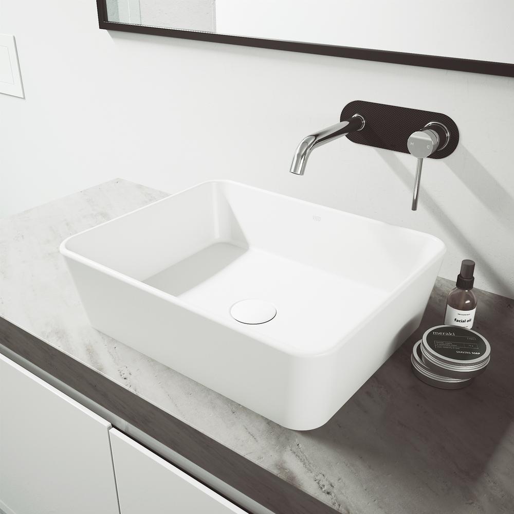 Vigo Marigold Vessel Sink In White With Lenox Cfiber Wall Mount