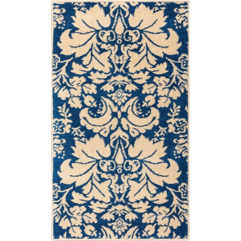 Well Woven Sydney Damask Toile Navy Blue 2 ft. 3 in. x 3 ft. 11 in