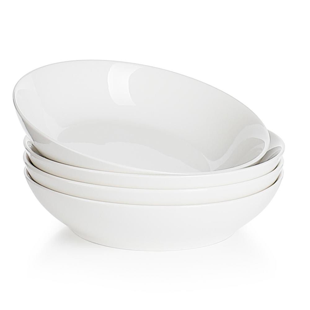 Sweese Porcelain Large Salad Pasta Bowls 45 Ounce Set of 4, White