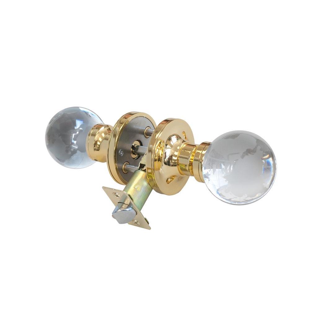 Krystal Touch of NY Globe Crystal Brass Privacy Bed/Bath Door Knob with ...