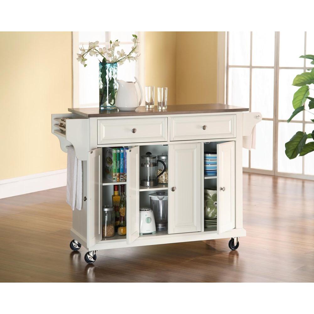 Crosley White Kitchen Cart With Granite Top KF30003EWH The Home Depot