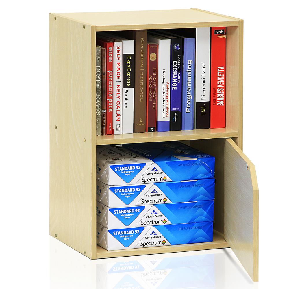 Steam Beech Furinno 11204SBE Pasir 2 Tier Bookcase with 1 Door with Out Handle