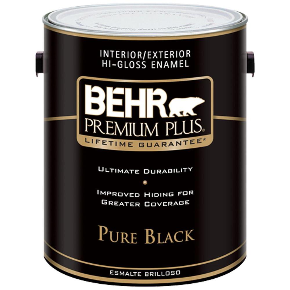 BEHR Premium Plus 1 Gal Pure Black Hi Gloss Enamel Exterior Interior   Pure Black Behr Premium Plus Paint Colors 862001 64 1000 