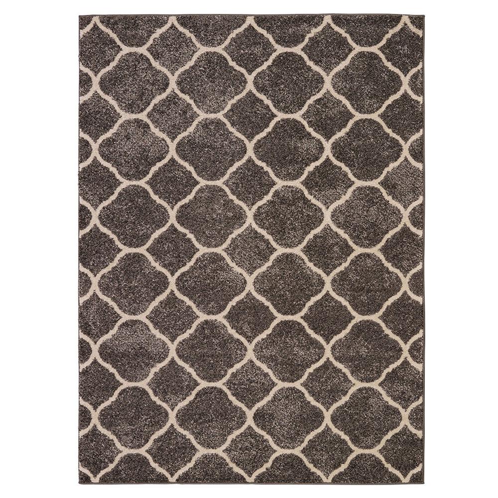 Urban Collection Contemporary Sculpted Effect Moroccan Trellis Dark Grey 5 Ft X 7 Indoor Area Rug