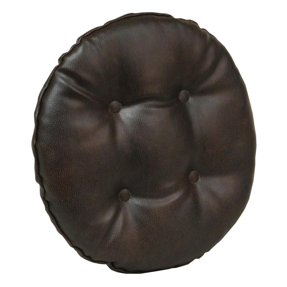 Gripper NonSlip 14 in. x 14 in. Dark Brown Faux Leather Tufted Barstool Cushions (Set of 2