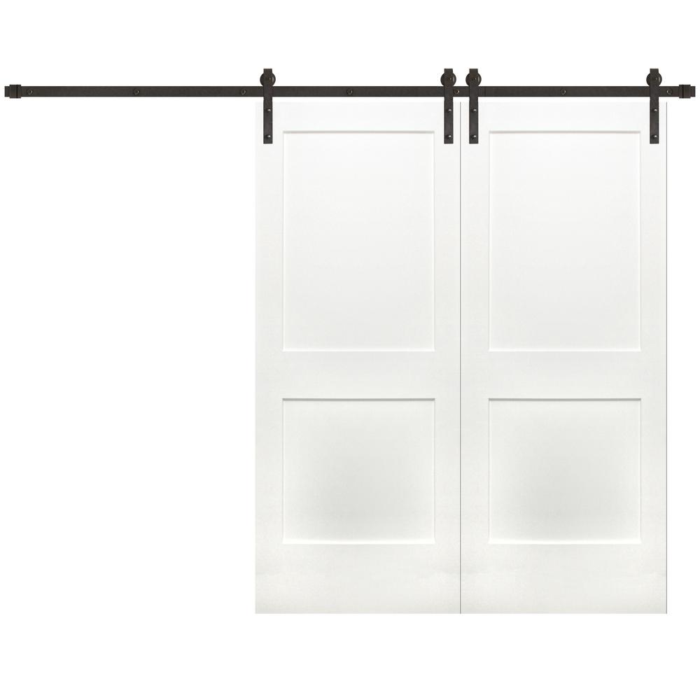 Pacific Entries 84 inch x 84 inch Bi-Part 2-Panel Shaker Prime Wood Barn Door... by Pacific Entries