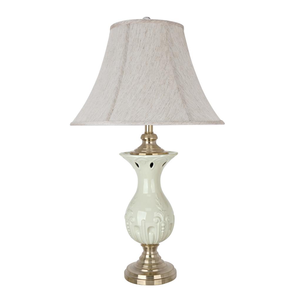Aspen Creative Corporation 31 1 2 In Ivory Porcelain Table Lamp With Champagne Gold Finish Base And Bell Shaped Shade Off White
