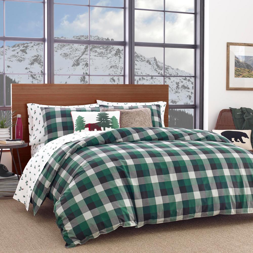 Eddie Bauer 2 Piece Birch Cove Green Plaid Cotton Twin Duvet Cover