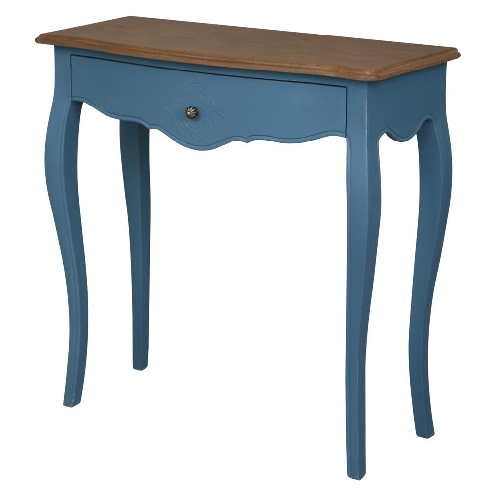 Unbranded Ashbury Bruges Oak Veneer and Antique Blue 1Drawer Console