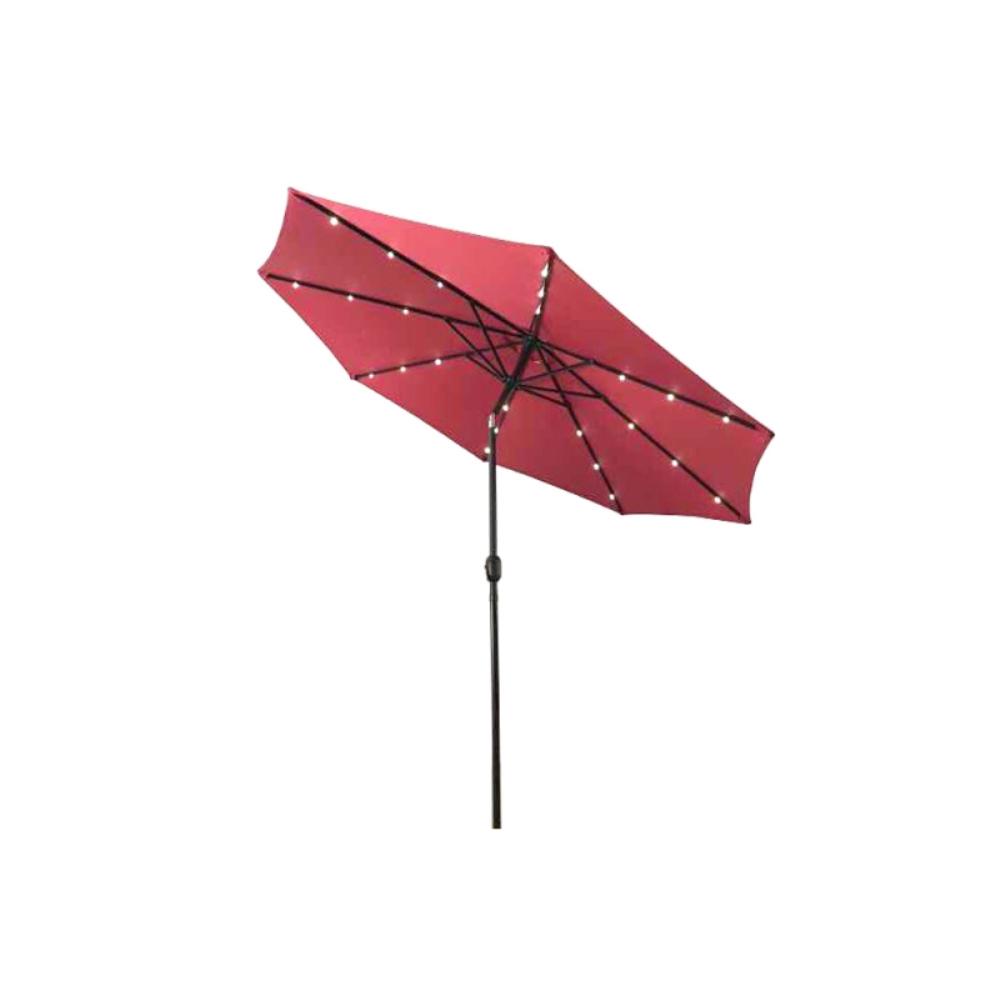 Solar Led Lighting Included Patio Umbrellas Furniture 10 Ft Steel Market Solar Tilt Patio Umbrella In Burdy