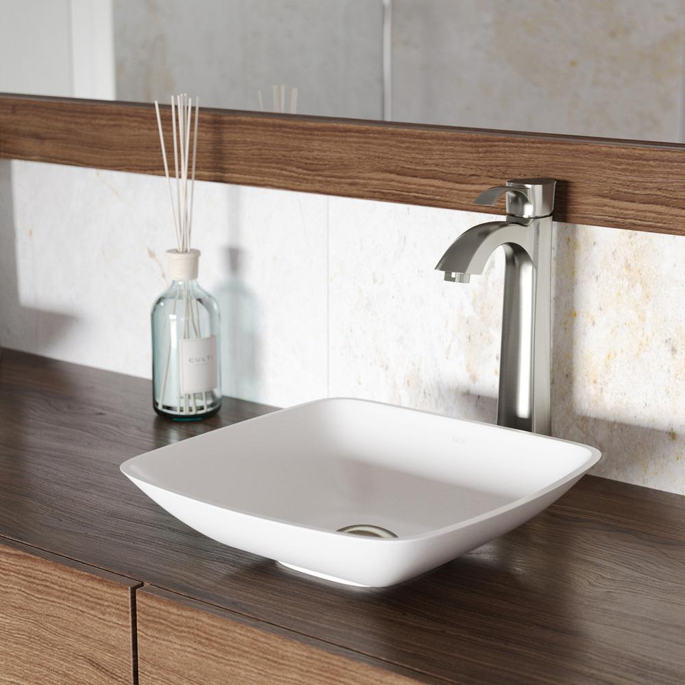 VIGO Hyacinth Matte Stone Vessel Bathroom Sink in White with Otis ...