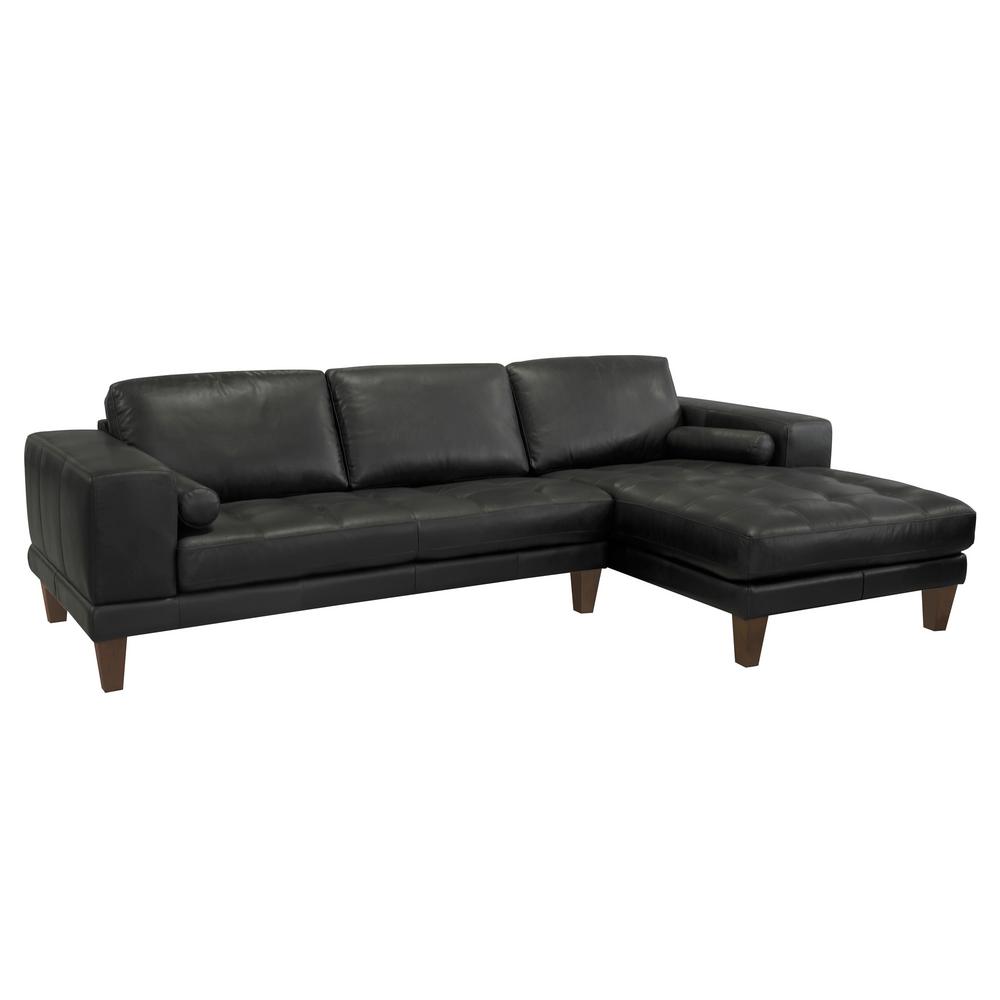 Wynne Black Contemporary Sectional In Genuine Leather With Brown
