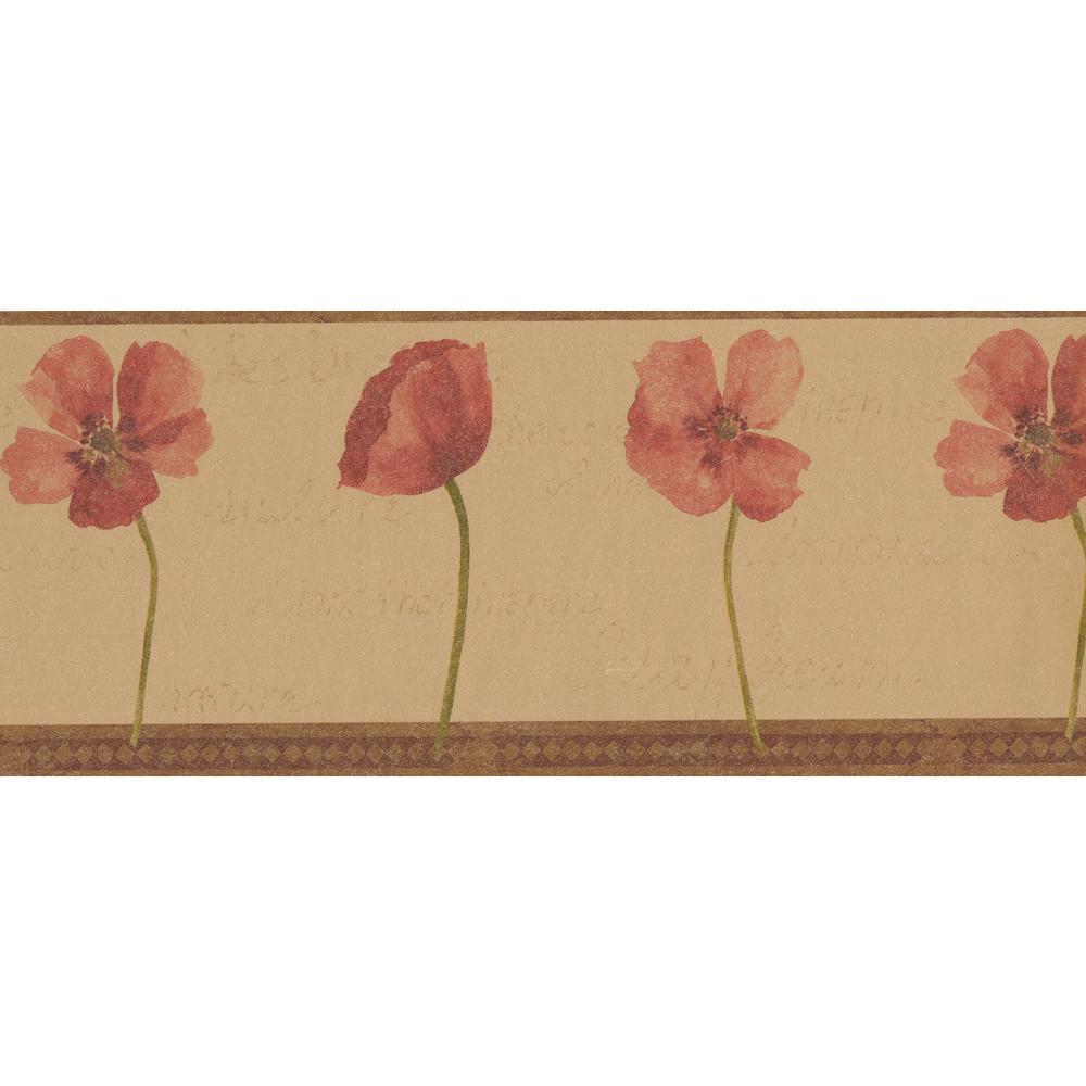 Retro Art Red Flowers Vintage Extra Wide Prepasted Wallpaper Border ...