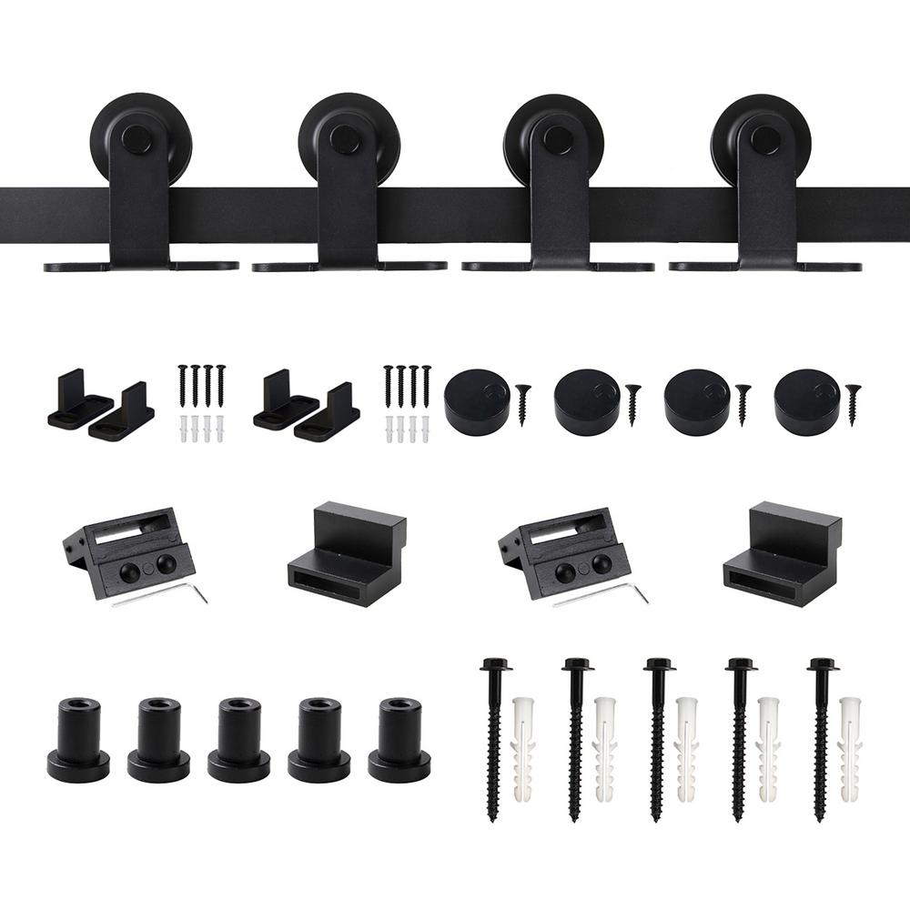 Winsoon 6 6 Ft 79 In Top Mount Sliding Barn Door Hardware Track Kit For Double Doors With Non Routed Floor Guide Black