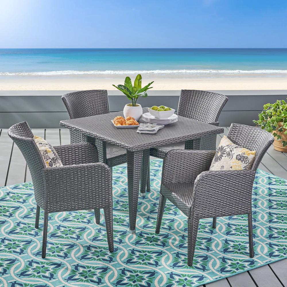 Noble House Anaya Gray 5-Piece Wicker Outdoor Dining Set ...