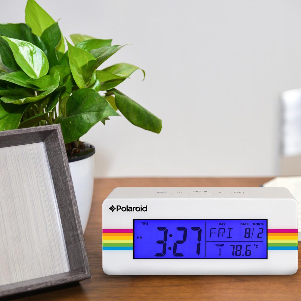 Polaroid White Digital Clock With Indoor Temperature Pdc004 The Polaroid White Digital Clock With Indoor Temperature