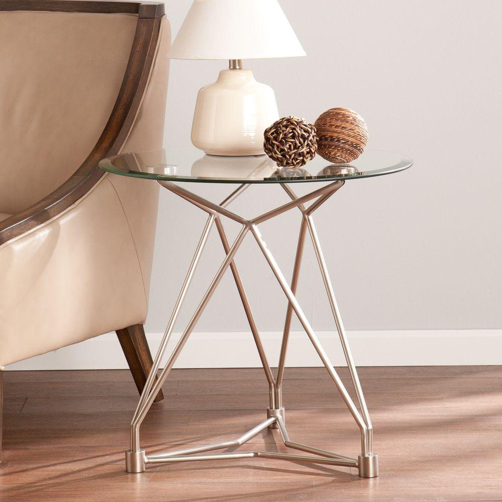 Glam Southern Enterprises Silver Accent Tables Living Room Robin Brushed Silver Gl Top End Table