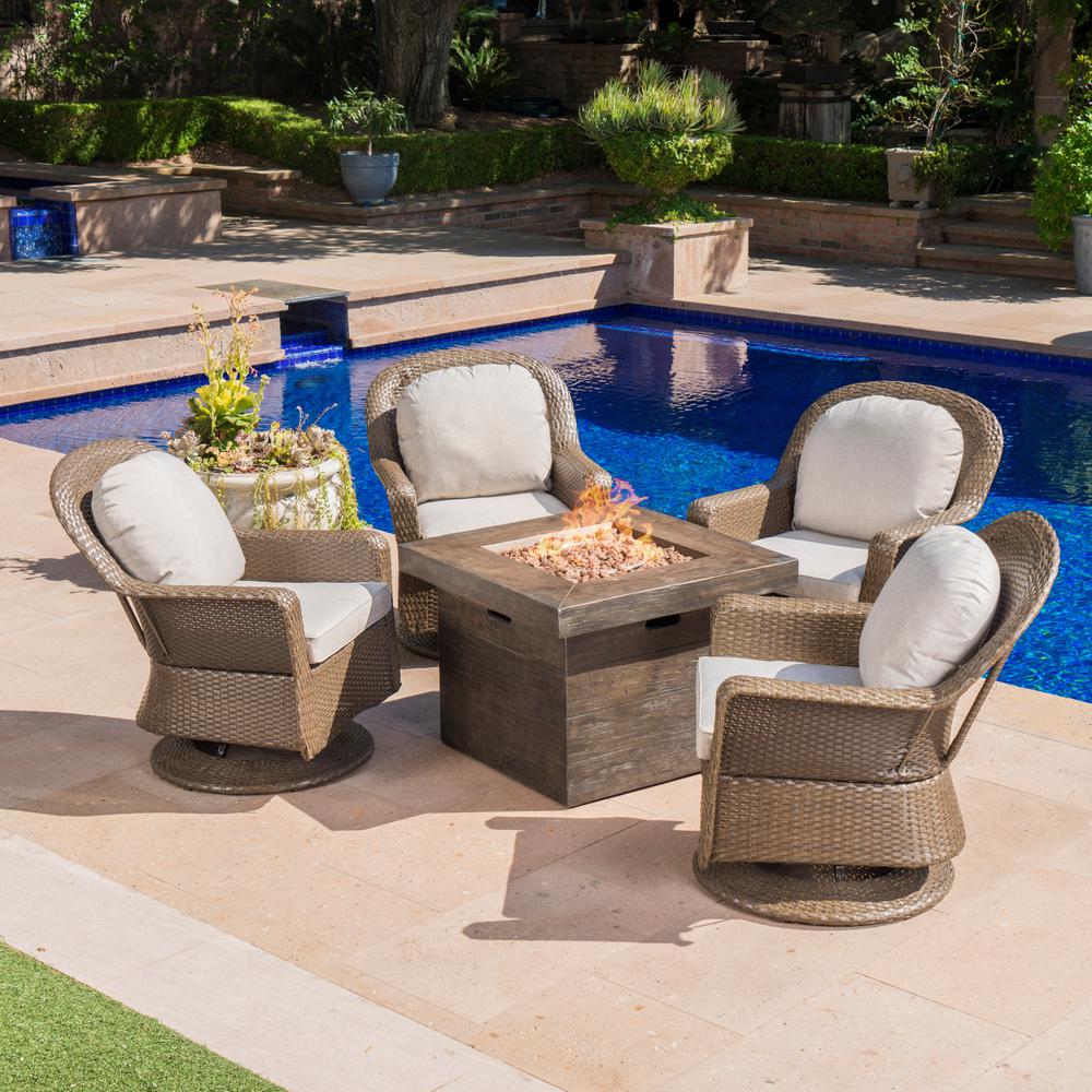 pit patio fire piece brown wicker cushions colosseum ceramic grey noble capacity seating