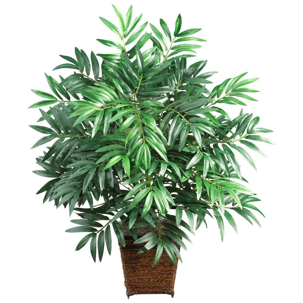 Nearly Natural 32 in. Bamboo Palm Silk Plant with Wicker Basket6556 The Home Depot