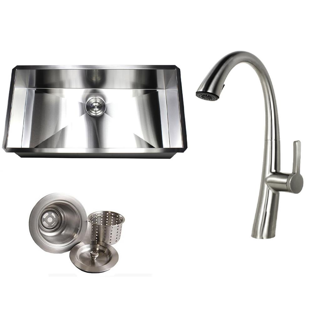 Kingsman Hardware Undermount Deep Stainless Steel 36 In X 19 In X 10 In 16 Gauge Zero Radius Single Bowl Kitchen Sink With Faucet Combo