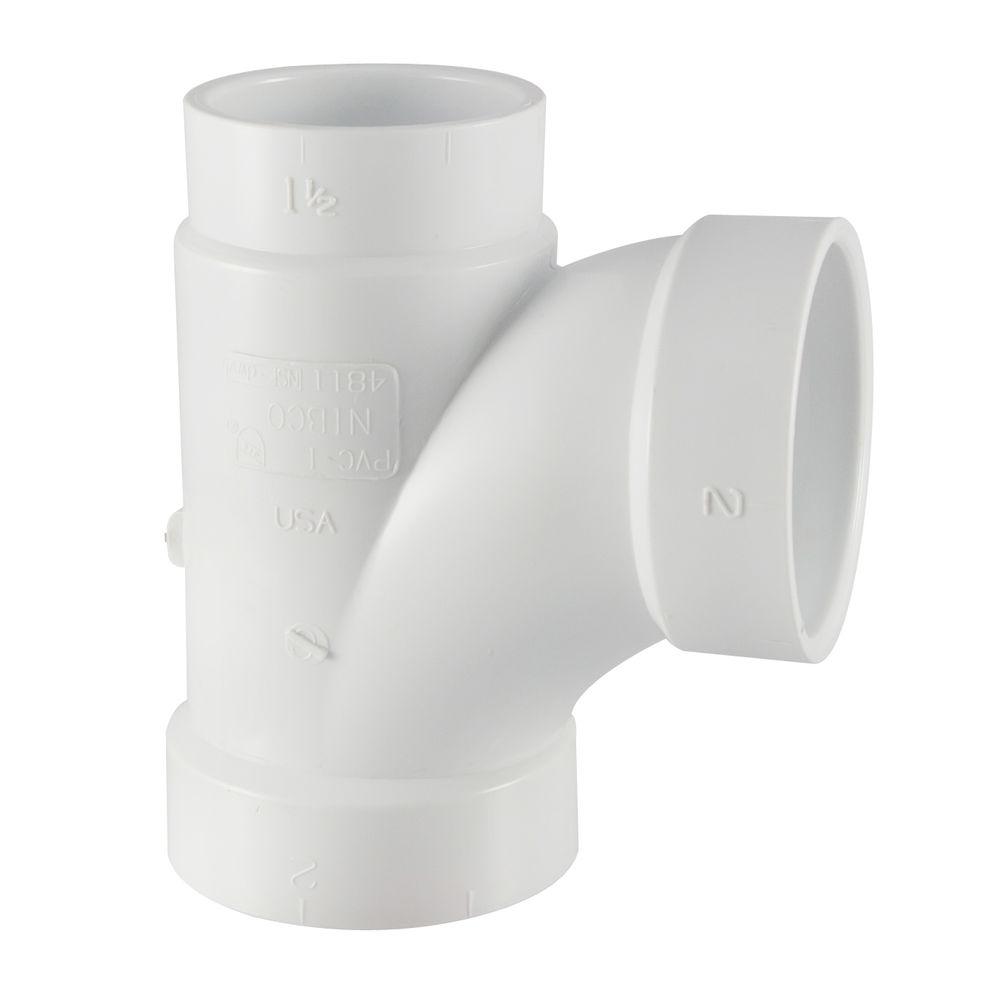 2 in. x 1-1/2 in. x 2 in. PVC Hub x Hub x Hub Sanitary Reducing Tee ...