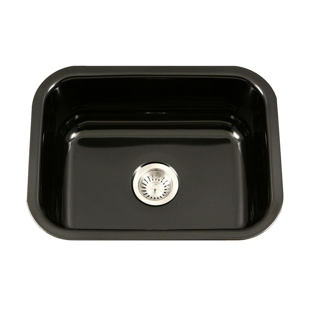 Houzer Porcela Series Undermount Porcelain Enamel Steel 23 In Single Bowl Kitchen Sink In Black