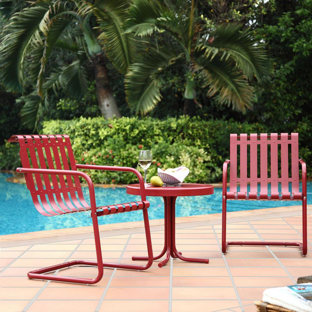 Crosley Gracie 3 Piece Metal Outdoor Conversation Seating Set 2 Chairs And Side Table In Coral Red Ko10007re The Home Depot