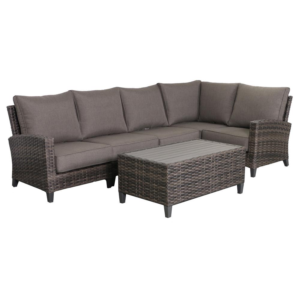 Unbranded Barbados 5 Piece Rattan Wicker Outdoor Patio Furniture Sectional Set With Grey Olefin Cushions With Coffee Table En T 201 5set The Home Depot