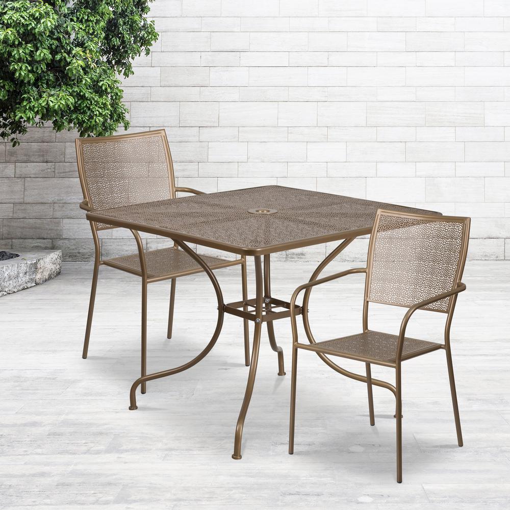 Carnegy Avenue Gold 3 Piece Metal Square Outdoor Bistro Set Cga Xu