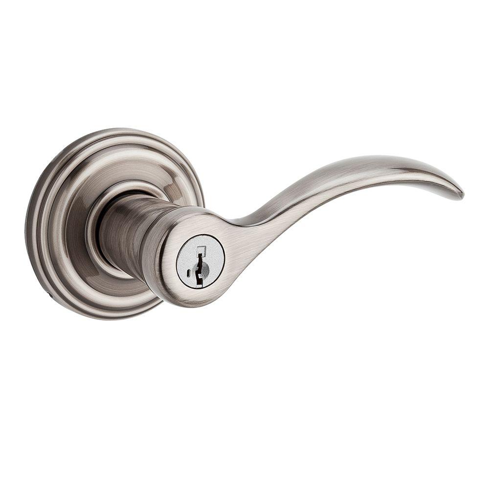 Kwikset Pembroke Antique Nickel Entry Door Lever featuring SmartKey740PML 15A SMT RCAL RCS