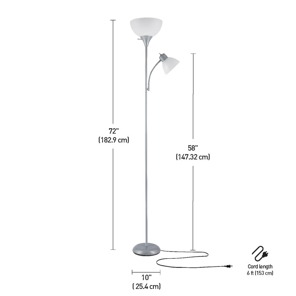 Globe Electric Delilah 72 In Silver Torchiere Floor Lamp With Adjustable Reading Light 67134 The Home Depot Globe Electric Delilah 72 In Silver, 72 In Torchiere Floor Lamp