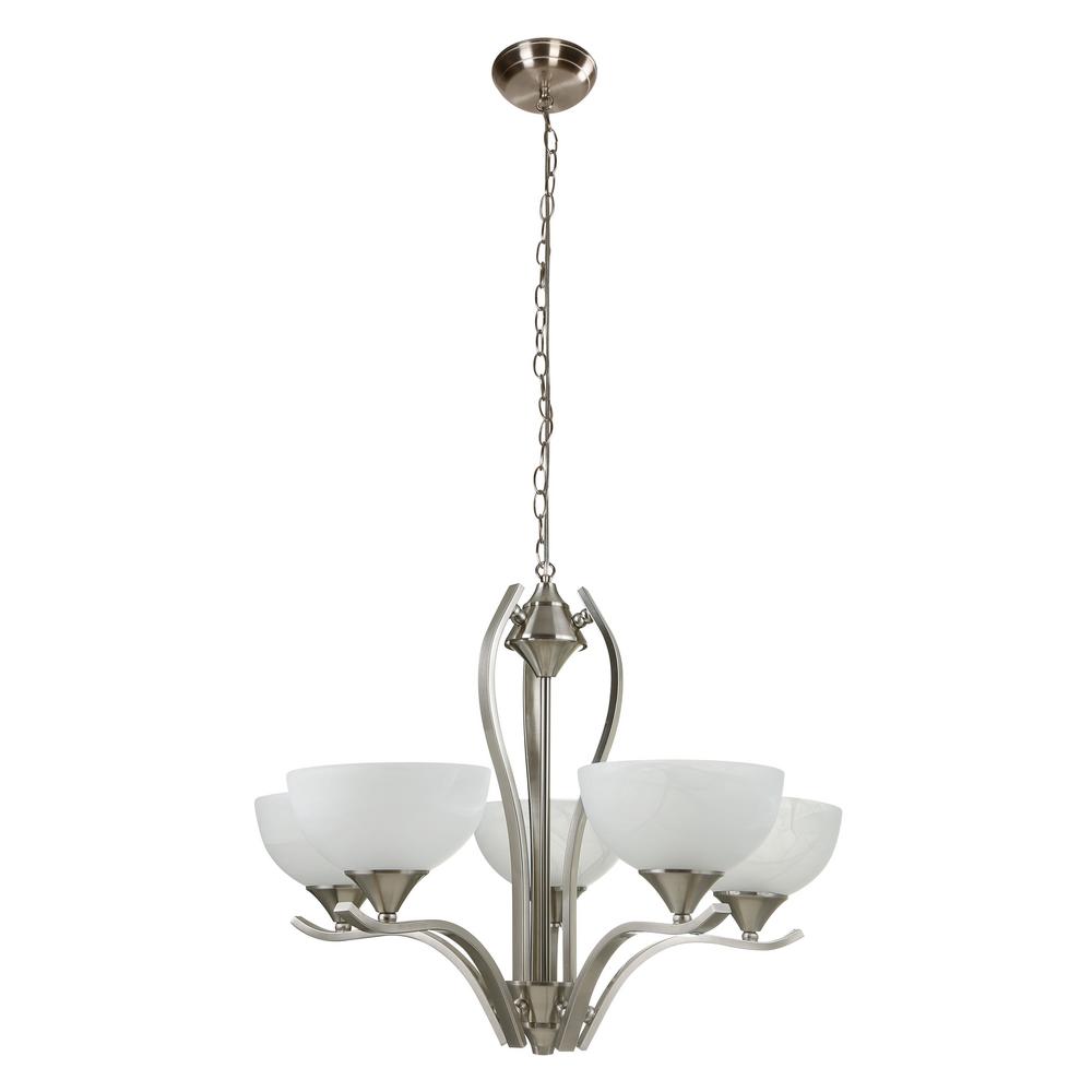 Modern Beldi Chandeliers Lighting The Home Depot Bisbee 5 Light Satin Nickel Chandelier With White Marble Glass Shade