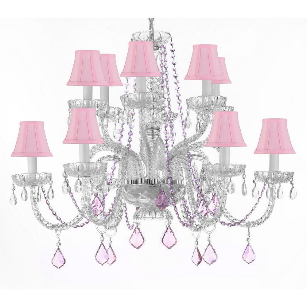 Harrison Lane Empress 12 Light Crystal Chandelier With Pink Shades