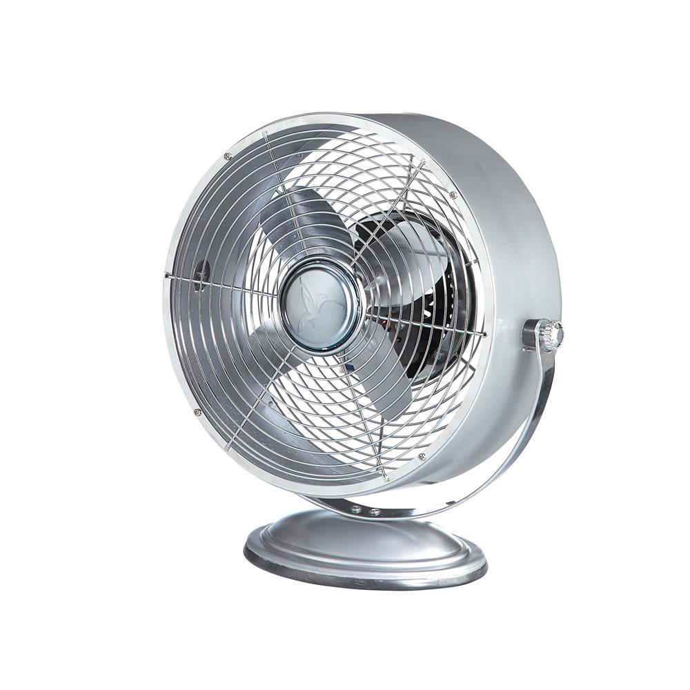 Designer Aire 9 In 3 Speed Silver Metallic Retro Swivel Table Fan