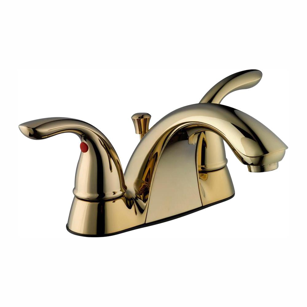Glacier Bay Builders 4 In Centerset 2 Handle Low Arc Bathroom Faucet In Polished Brass