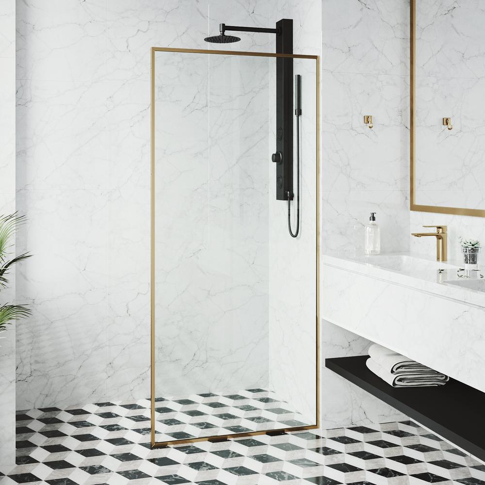 VIGO 33 in. x 73 in. Framed Fixed Shower Door in Matte Gold Without