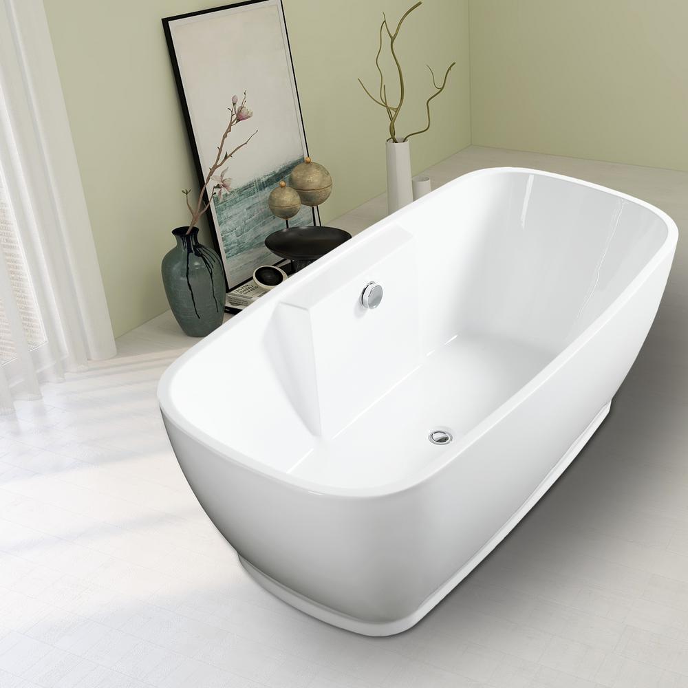 Vanity Art Toulon 59 in. Acrylic Flatbottom Freestanding Bathtub in WhiteVA6835 The Home Depot