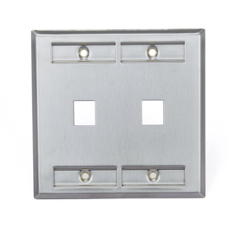 Leviton 2Gang QuickPort Standard Size 2Port Wallplate with ID Windows, Stainless Steel43080