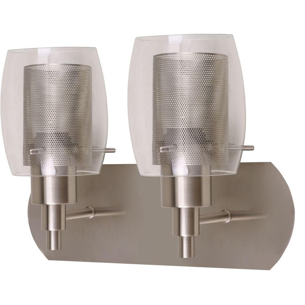Hampton Bay 3 Light Brushed Nickel Vanity With Clear Seeded Lettie 2 Light Satin Nickel Vanity With Clear Glasesh