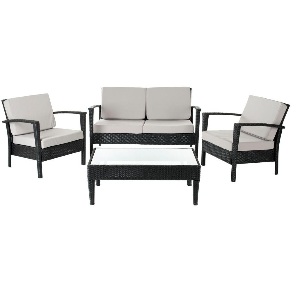 Safavieh Piscataway Black 4Piece Wicker Patio Seating Set with Gray