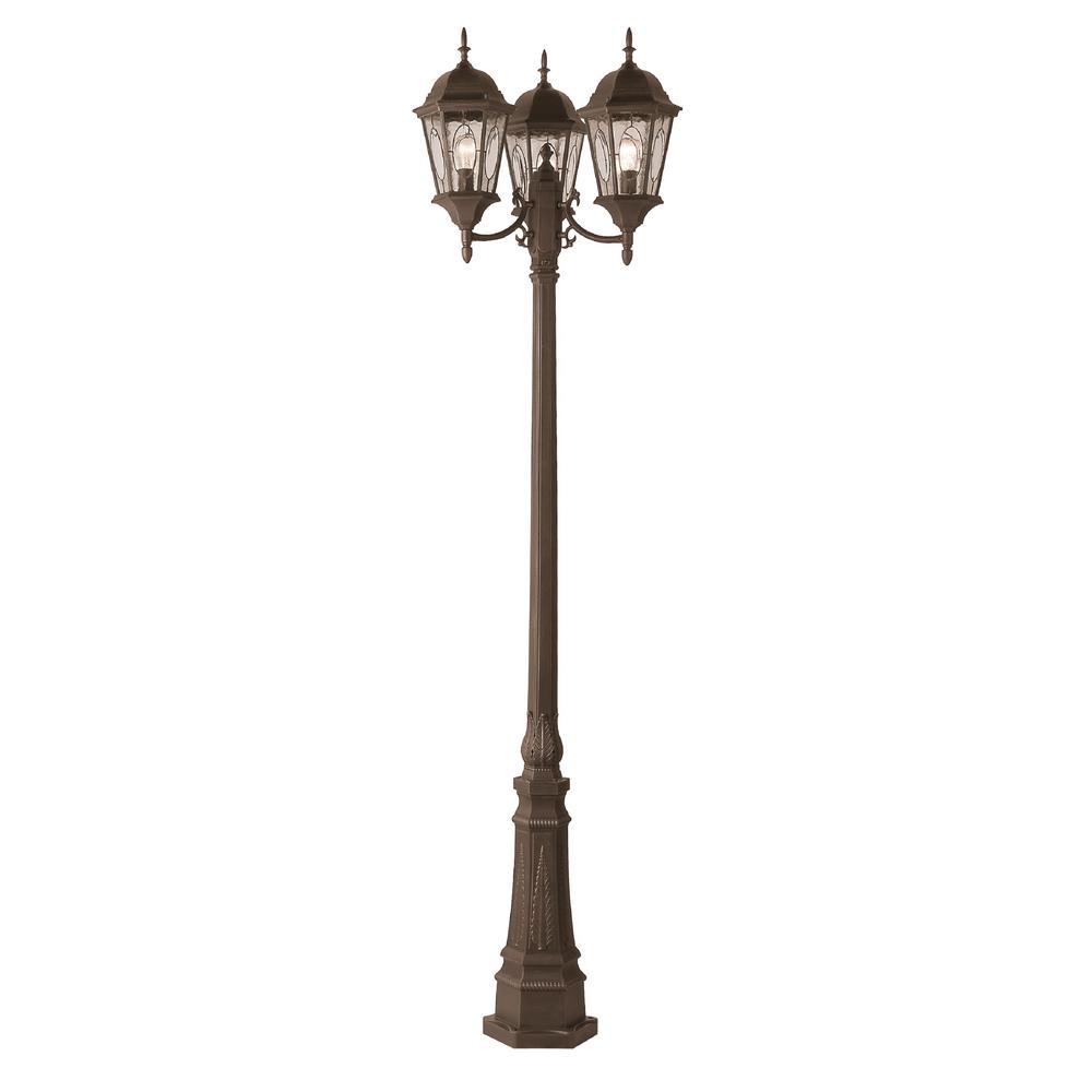 Large 3 Light Rust Outdoor Post Lantern