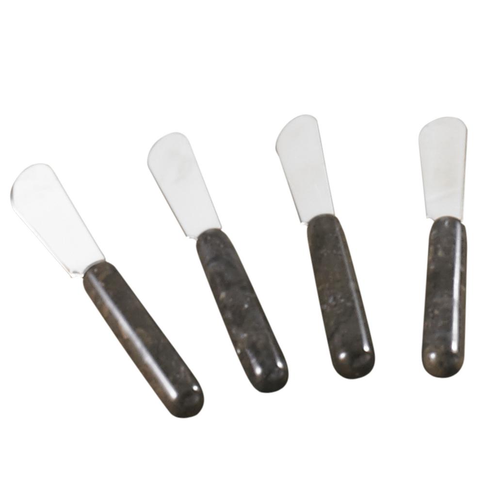 Creative Home 4-Piece 5.5 in. Stainless Steel Cheese Butter Spreader Set with Charcoal Marble Handles